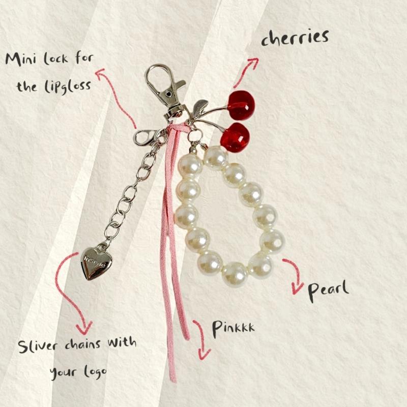 Unique Pearls Cherry Keychain Alloy Love Heart Keyring Multi Functional Purse Charm Daily Fashion Accessories