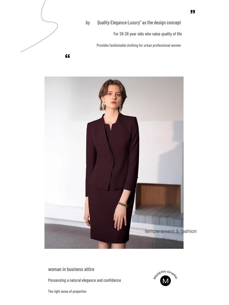 Red Angora Sleeveless Dress Suit: Slimming Professional Ladies Workwear for Spring & Autumn