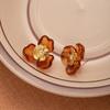 Autumn Rose Amber Flower Resin Earrings, Retro Maillard Style High-End Temperament Earrings Women