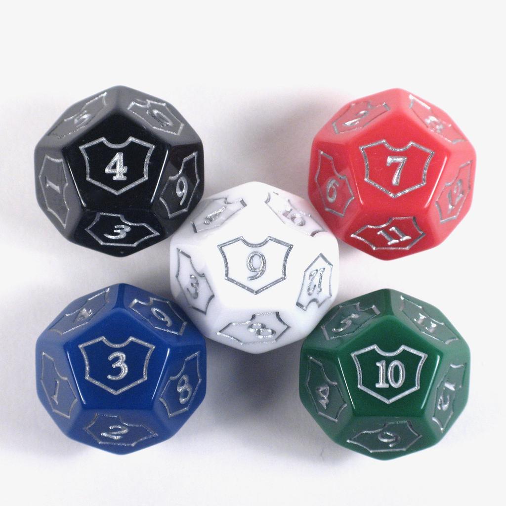 Hedral MTG D12 Spindown Loyalty Counter Dice, Set of 5, Red, White, Black, Green, Blue, Magic: The Gathering TCG CCG Planeswalker, Multicolor