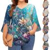 Women's Printing V-neck Plus Size Tops 3/4 Sleeves Elegant Shirt Tops