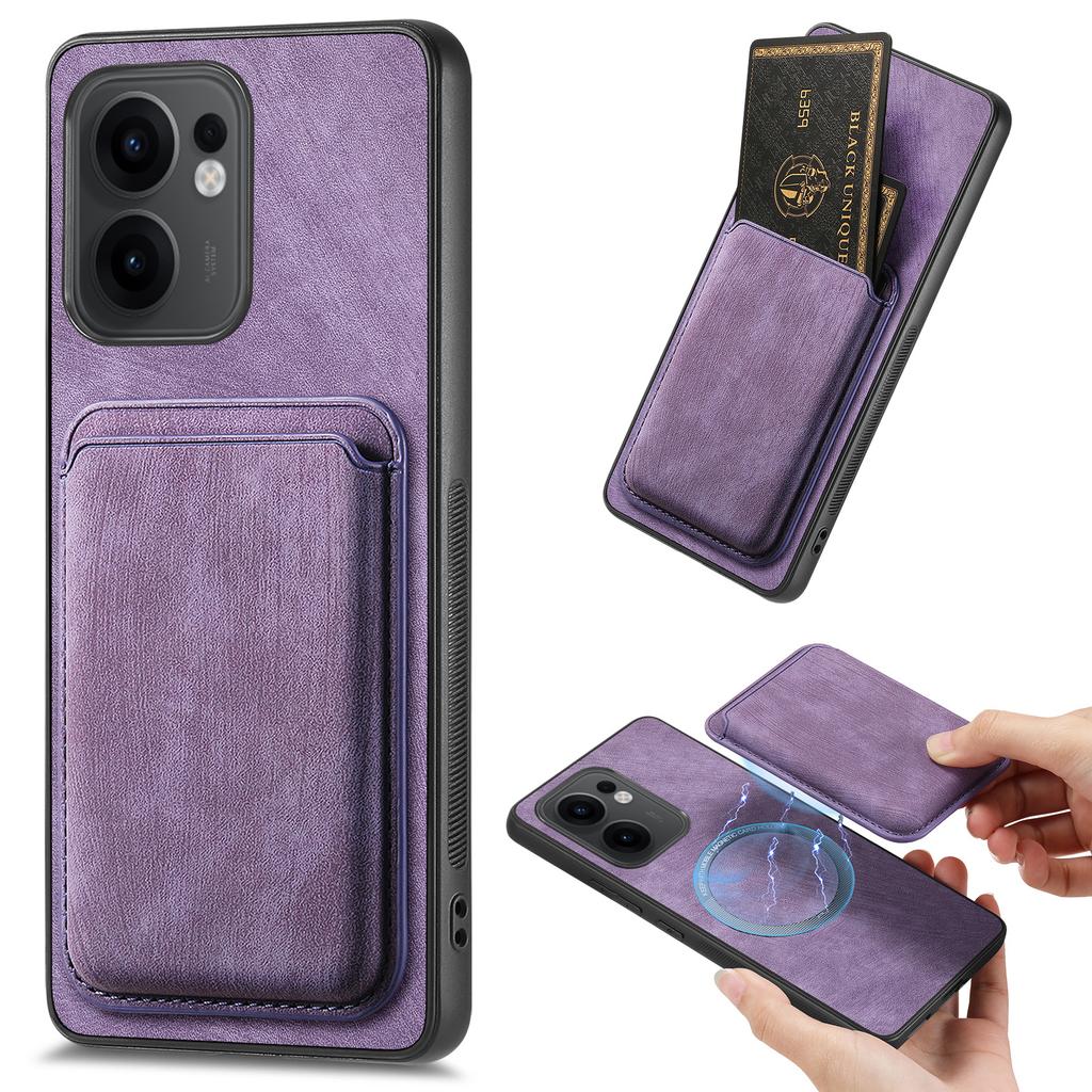 For Oppo Reno13 F 5G Case Compatible with MagSafe Leather Back Cover with Detachable Card Holder