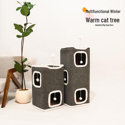 Nido de Gato de Fieltro Listo para el Invierno: Árbol de Múltiples Capas Resistente al Desgaste, Sin Pelusas, con Temperatura Constante y Rascador
