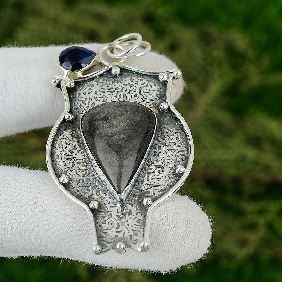 

Silver Sheen Obsidian Stone Tanzanite Quartz Sterling Silver New Pendant Jewelry