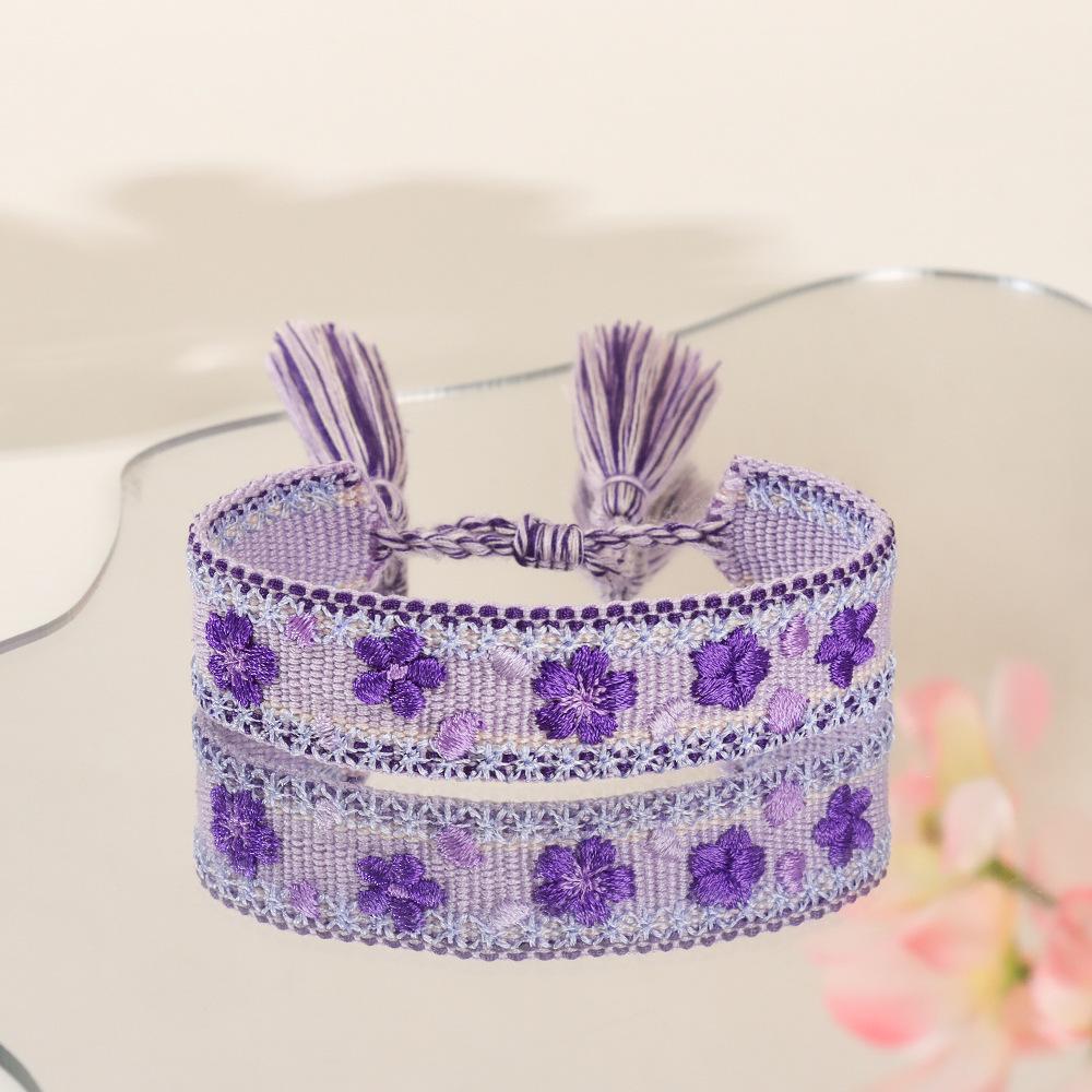 Bohemian Adjustable Floral Embroidered Bracelet with Roses and Sunflowers