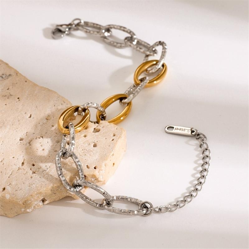 Stainless Steel Double Tone Handmade Bead Chain Bracelet Adjustable Length Wristchain Fashionable Wristwear Jewelry