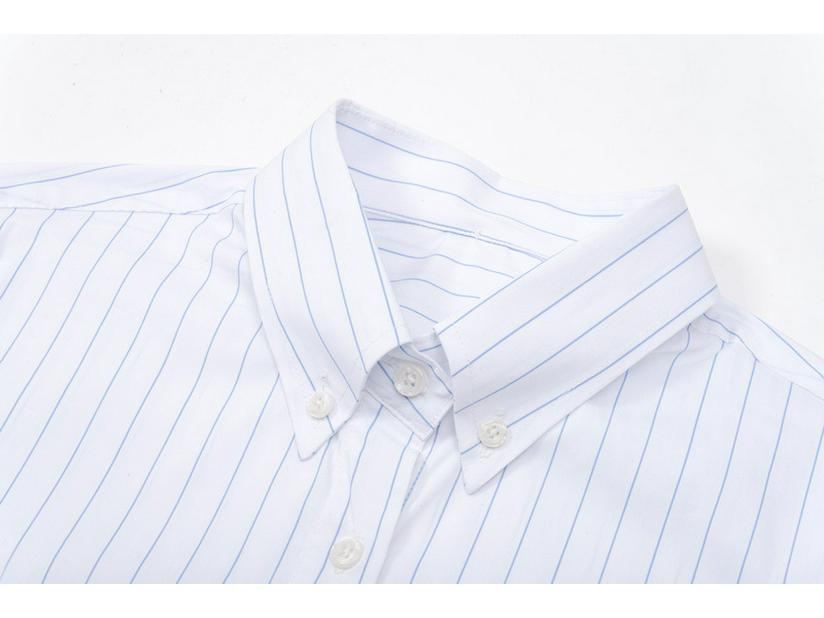 TBJL Women's White Pinstripe Campus Style Short Sleeve Blouse