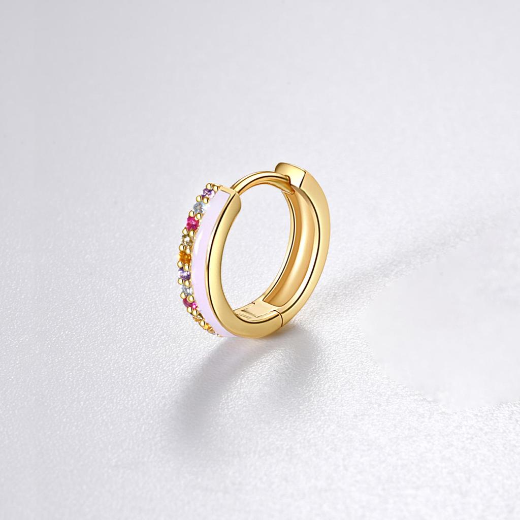 ANDYWEN 925 Sterlingsilber Gold Einzelner Zirkonia Pavé Huggies Emaille Lila Grün Kreis Damen Hochzeitsgeschenk Juwelen