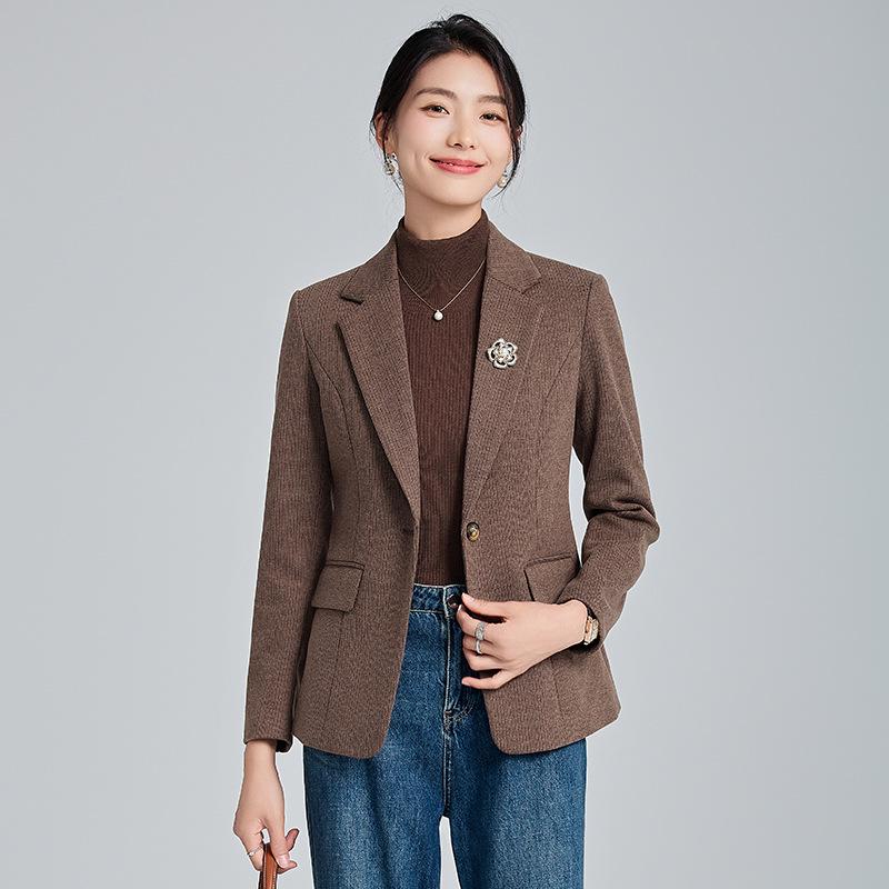 Petite Khaki Women's Suit Jacket - 2024 Spring/Autumn Professional High-End Top
