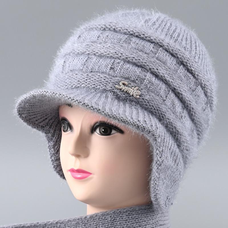 

Шапка Женская осенне-зимняя теплая и ветрозащитная вязаная шапка Защита ушей Плюшевая утолщенная шерстяная шапка Elastic [Fleece]