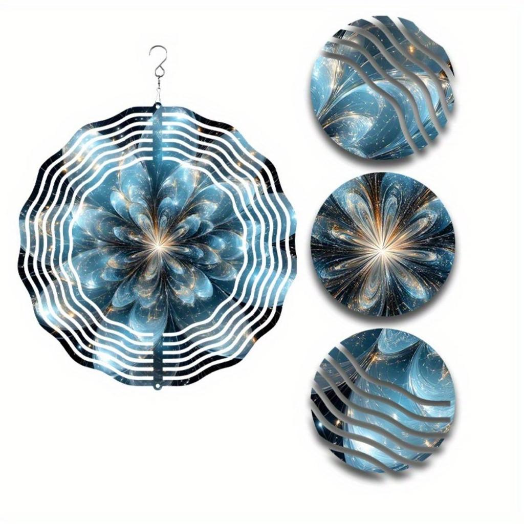 10-Inch Hanging Wind Spinner with Enchanting Flower Design – Vibrant Blue & Turquoise Art Wind Chime with 360° Hook