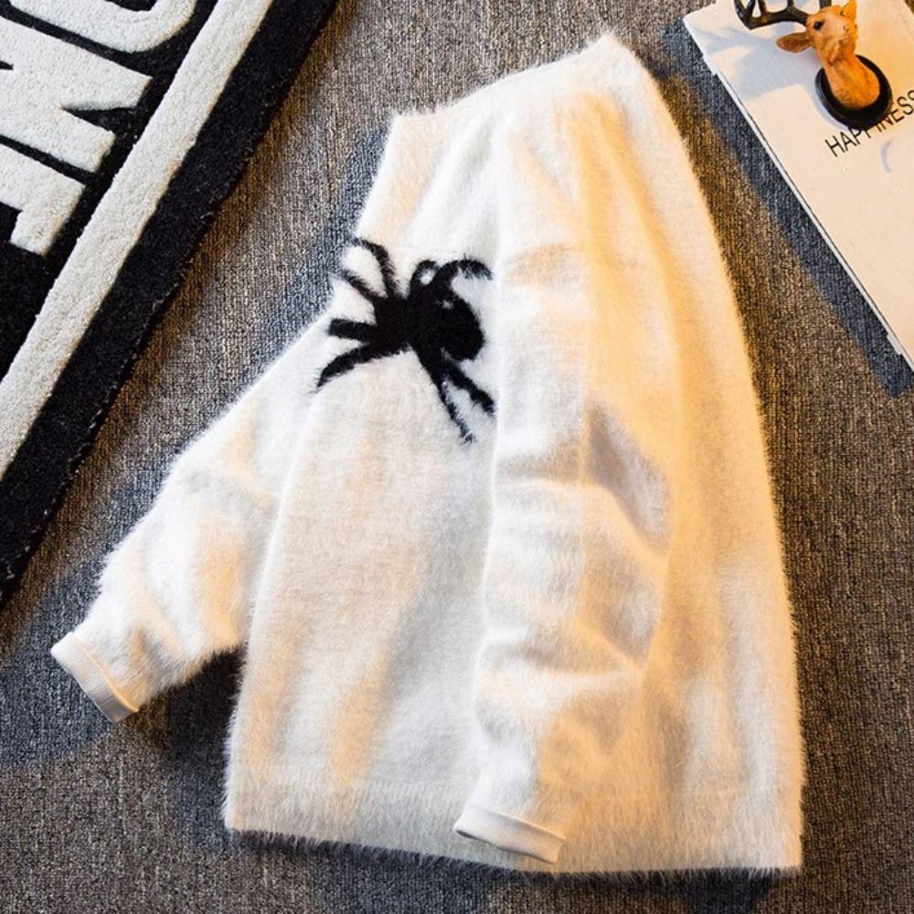 Long Sleeve Spider Sweater Men Plush Pullovers Women Y2k Retro Streetwear Knitwear  Women