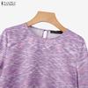 ZANZEA Women Casual Round Neck Flare 3/4 Sleeve Loose Print Blouse