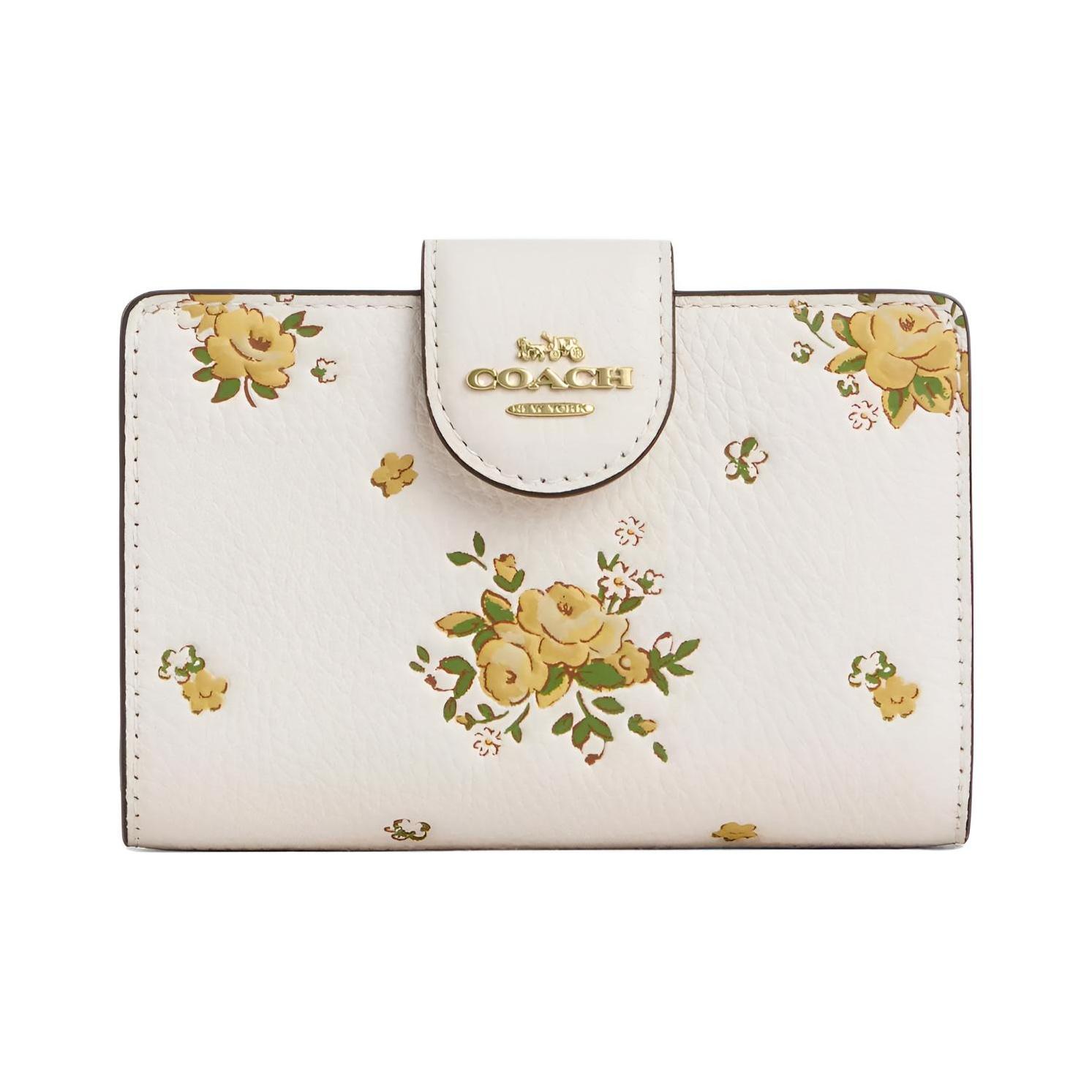 

Coach Floral Pattern Printed Double Fold Design Leather Wallet Women wallet Chalk Multicolor CAP00-IMCAH Chalk Multicolor