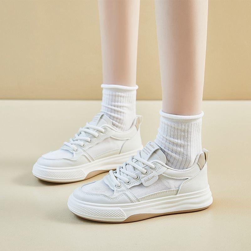 

Little white shoes women s versatile mesh breathable flat thick sole 2025 spring and summer thin explosive casual dad sports board shoes 35 хаки