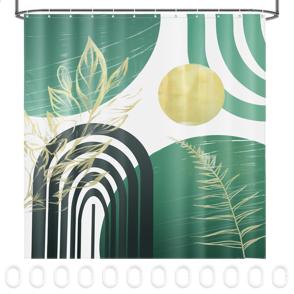 Aesthetic Abstract Arch Shower Curtain Machine Washable Waterproof Sun Arch Bath Curtain for Bathroom Dormitory Living Room