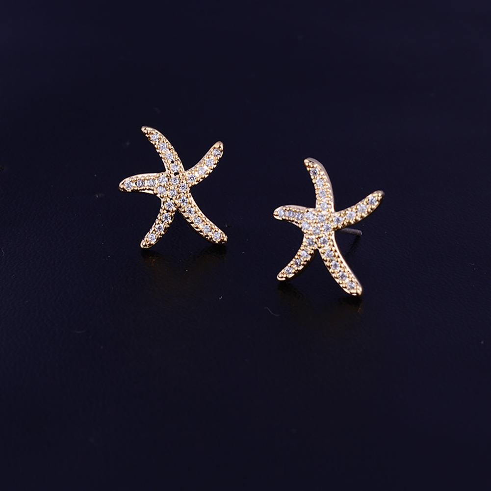 Women Starfish Shape Diamante S925 Silver Needle Zircon Earrings