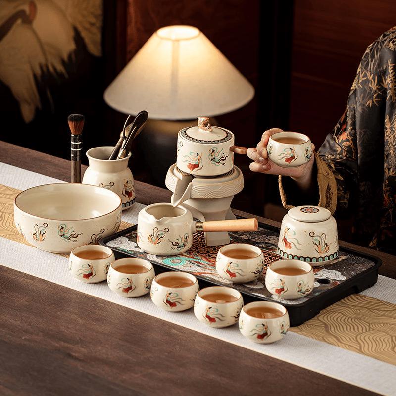 Cha Xun Ru Kiln Dunhuang Flying Apsaras Automatic Tea Set