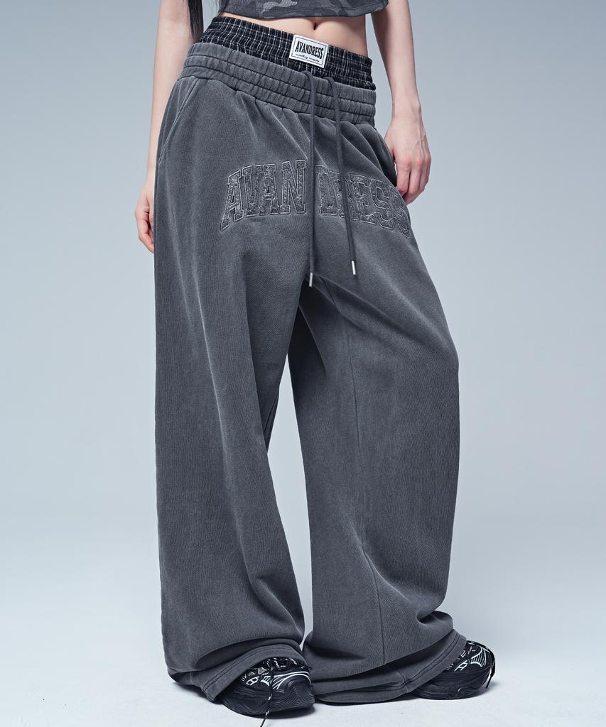 AVANDRESS 88 Felt 3D Pigment Wide Sagging Pants_2 Colors