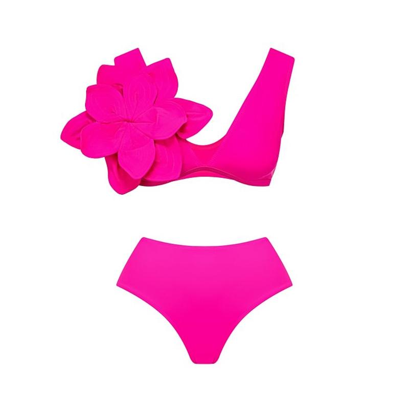 2024 Ny Sexy Høy midje Volangkant Bikini Sett Flounce Badetøy Kvinner Badedrakt Ensfarget Stroppete Strandklær V-hals Badebukse Biquini