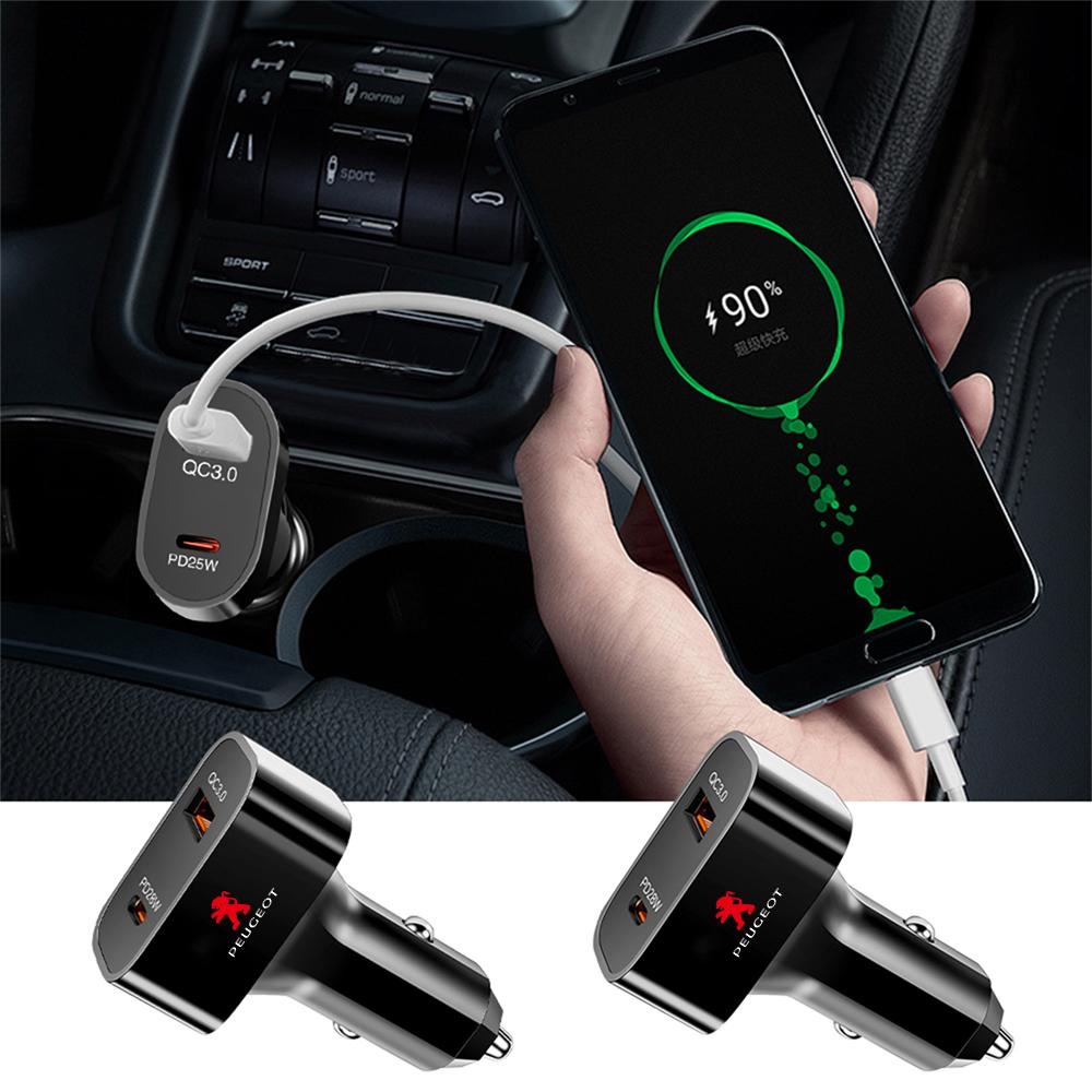 PD 25W Car Fast Charger QC3.0 Type C USB Charging Phone Charger For Peugeot 206 307 308 3008 207 208 408 2008 Valve Accessories