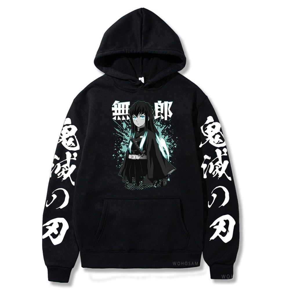 Japan Anime Demon Slayer Tokitou Muichirou Printed Hooded Men Women Oversized Hoodies Harajuku Male Kimetsu No Yaiba Sweatshirt