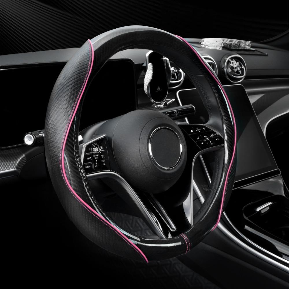 Leather Splicing Steering Wheel Cover Carbon Fiber Pattern Auto Steering Wheel Cover Car Interior