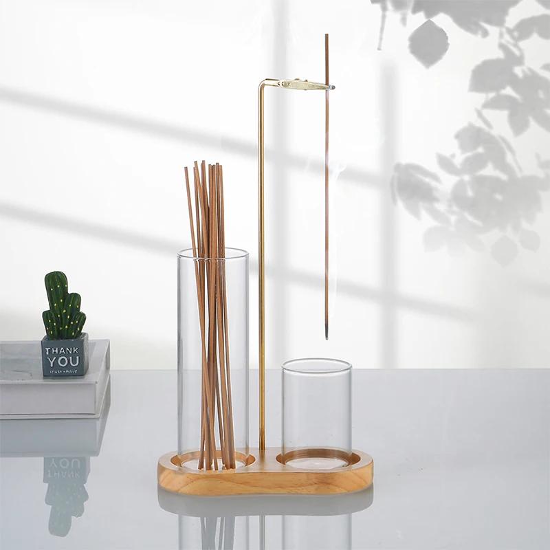 2 w 1 uchwyt na kadzidełka, antypopiołowy latający palnik na kadzidełka z wyjmowanym szklanym łapaczem popiołu i organizerem na kadzidełka