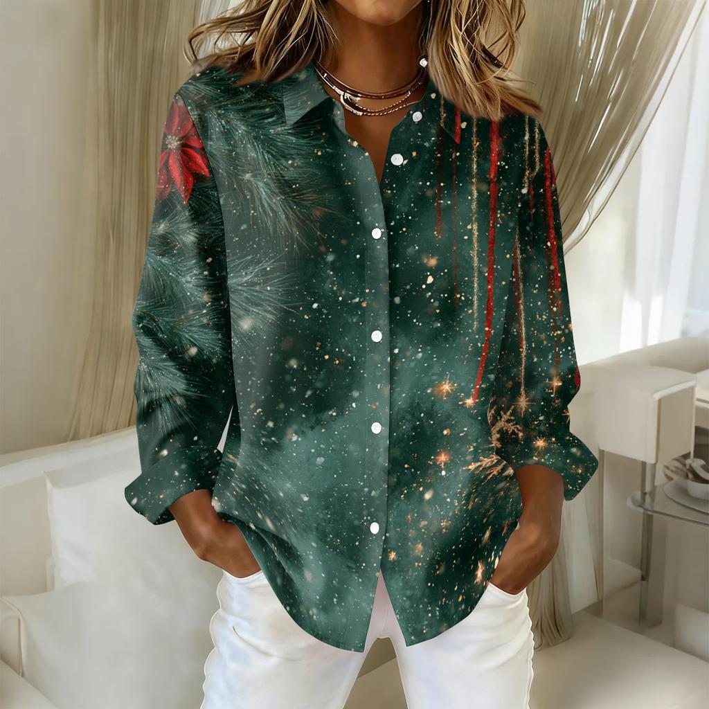 Women's Casual Stylish Christmas Print Long Sleeve Cardigan Top