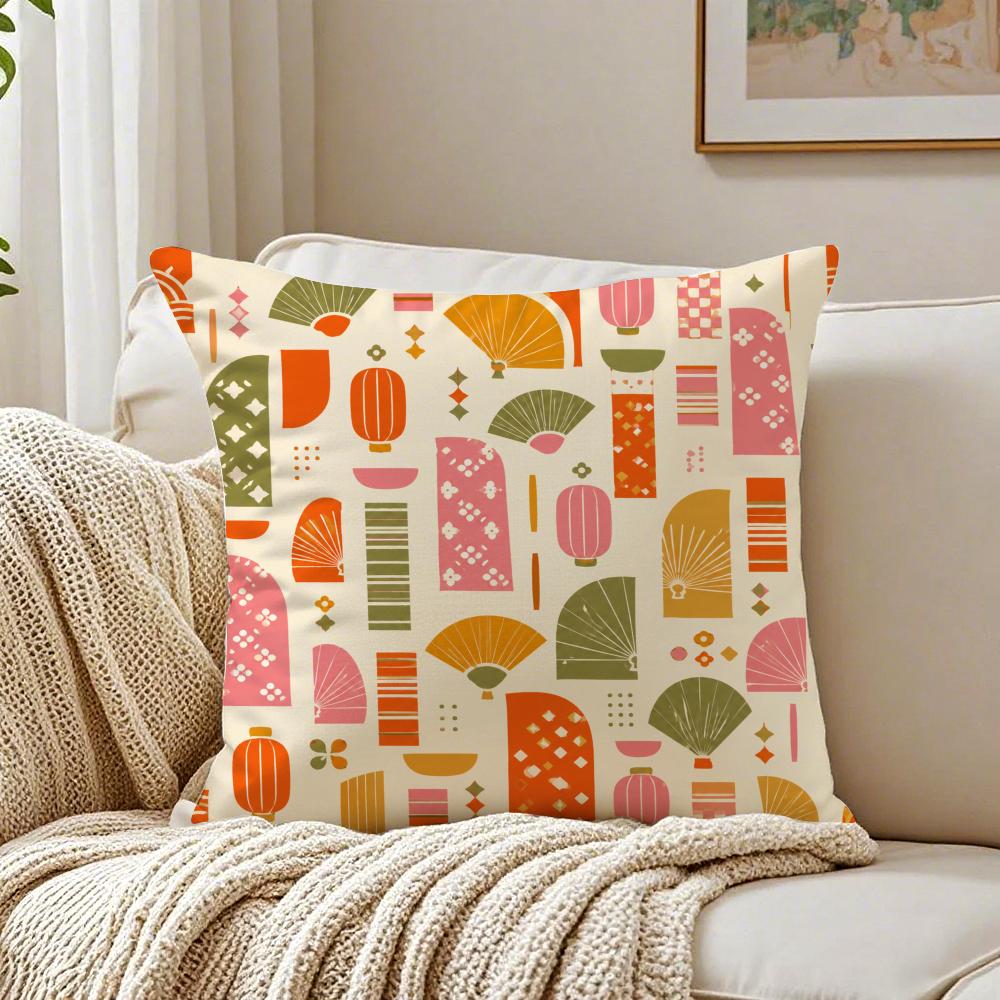 Mid Century Modern Geometric Pillow Case Organic Short Plush Cushion Covers Breathable Washable WrinkleResistant