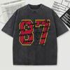The Red Number 87 Pattern Washed Male Tee Shirt Loose Soft T-Shirt Comfortable Cotton Short Sleeve Unisex Crewneck Streetwear