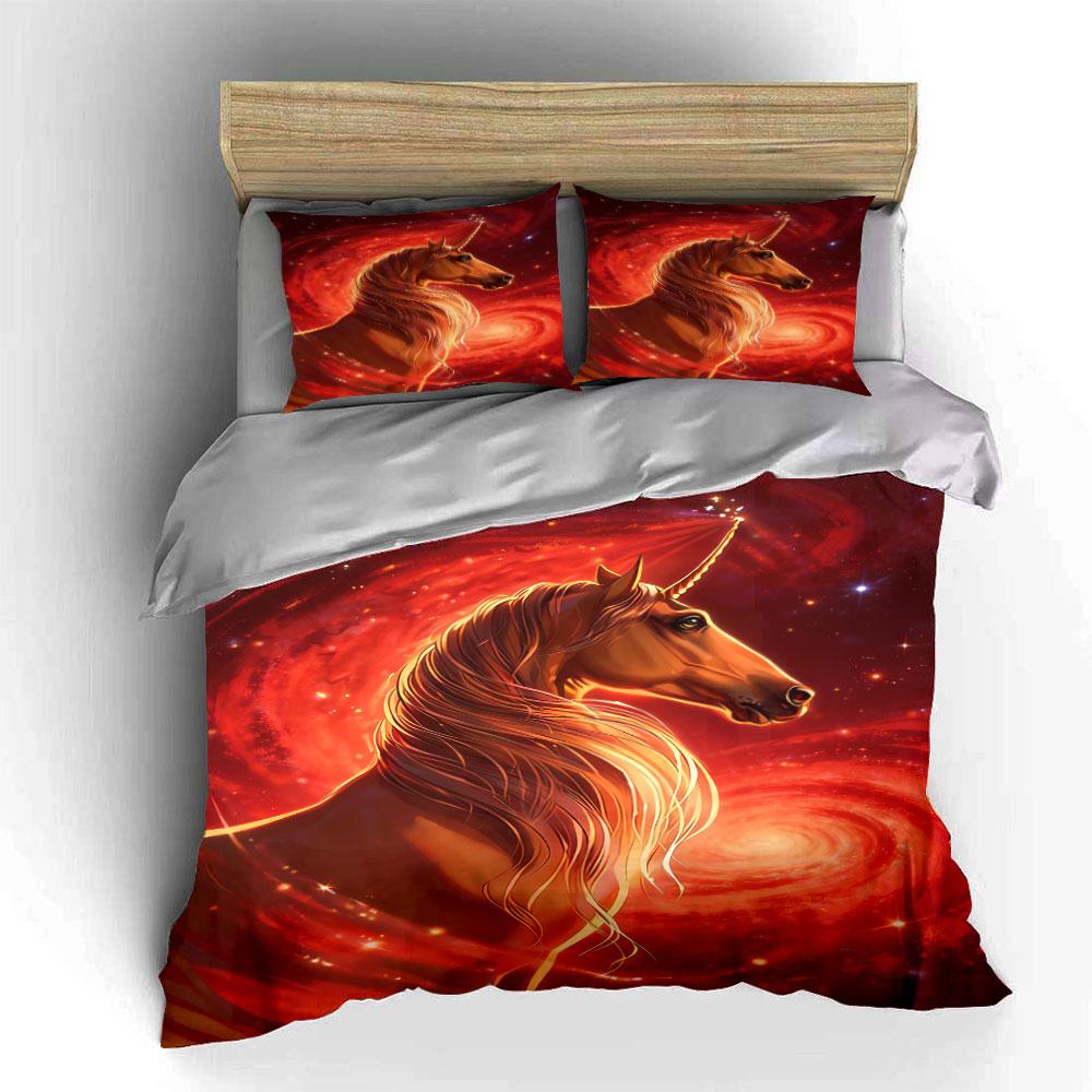 Fiery unicorn on galaxy. Bedding sets Duvet cover sets Duvet covers Pillowcases(1* Duvet Cover 2* Pillowcases without duvet insert)