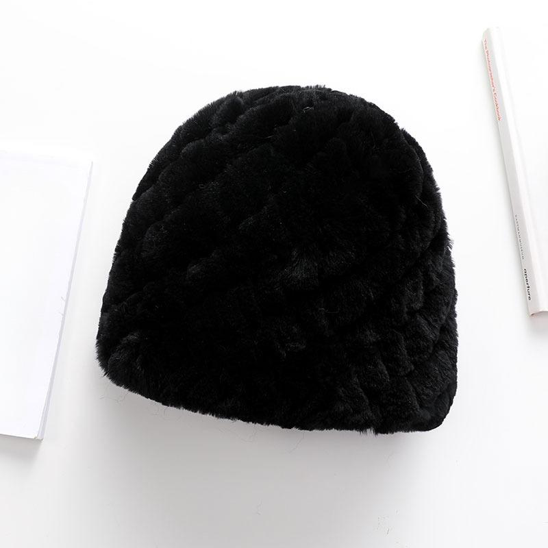 Rex Rabbit Hair Scarf Hat Two-piece Set Winter Women Middle-aged and Elderly Rex Rabbit Hair Braided Elastic Warm Thickened Hat