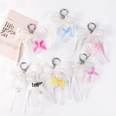 Koreanischer Stil Spitze Schleife Perlenband Schlüsselanhänger – Niedlicher Stoff Anhänger Zubehör