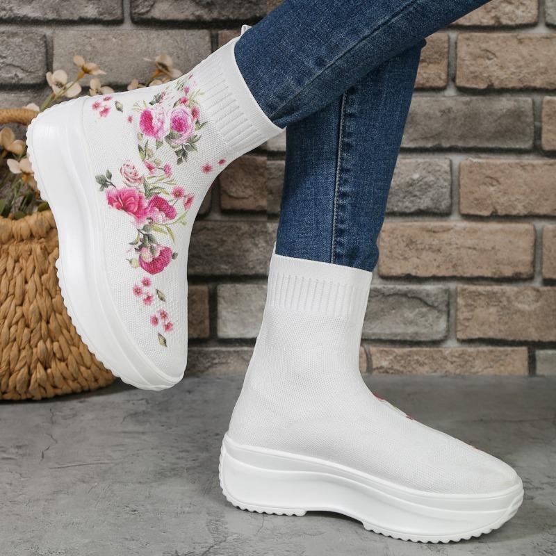 fashion Women's Shoes on Sale 2024 New Elastic Fabric Women's Boots Autumn Round Toe Breathable Mesh Shoes Ladies Flat Middle Tube Boots