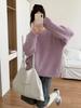 Thickened handmade stick needle alpaca wool lazy loose beige round neck pullover sweater women's autumn and winter new sweater