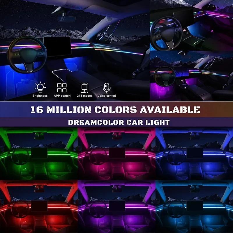 18 in 1 Car Ambient Light 64 Color Acrylic Strips 110cm 90cm 75cm 35cm 20cm Full Colors RGB Car Interior Bluetooth App Control