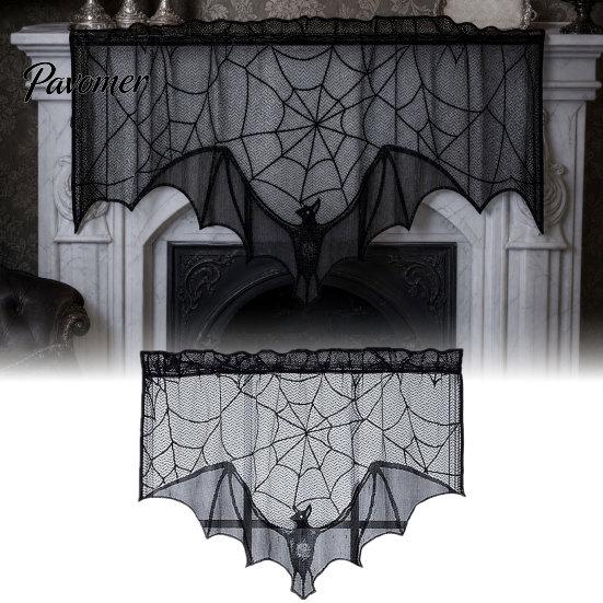 Dark Halloween Decorations Door Curtain, Lace Spider Web Fireplace Cover, Scary Skeleton Witch Sexy Table Cover Bat Print Window Drapes for