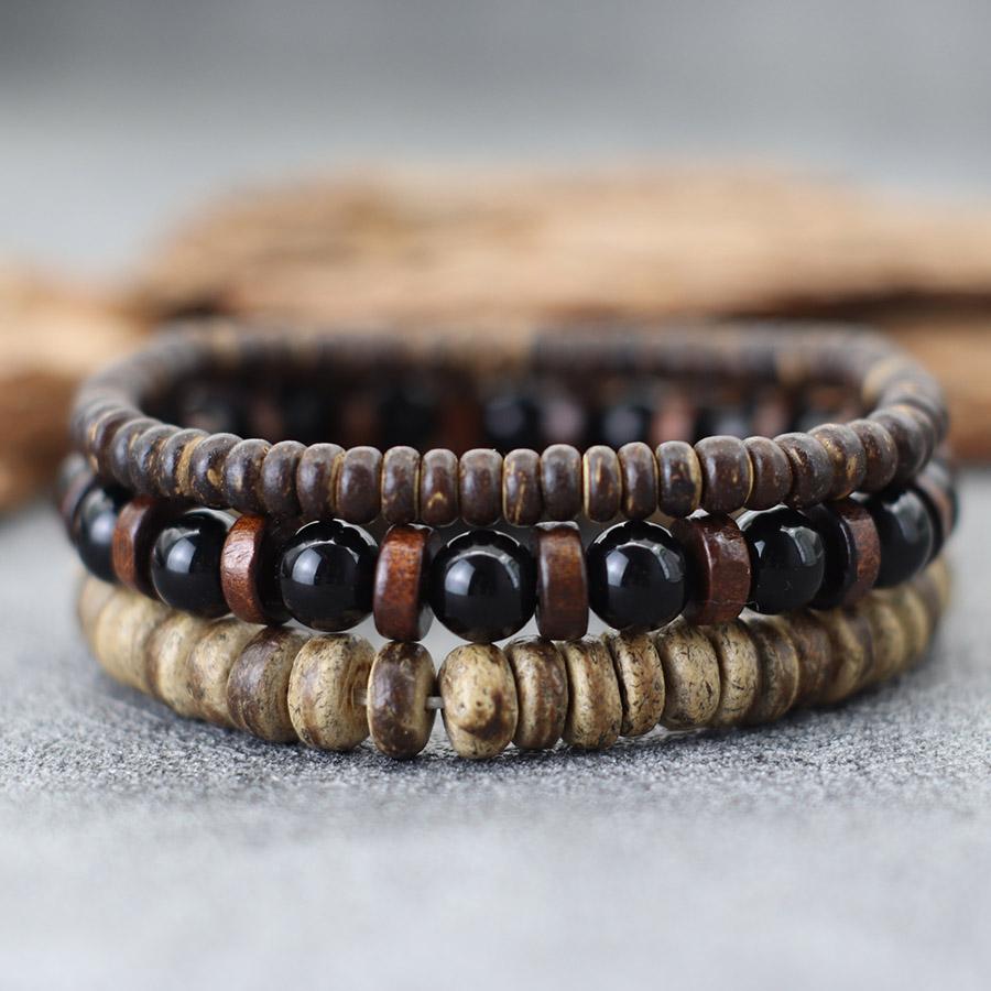 

3Pcs Coconut Husk Wooden Bracelet Homme Turquoises Lava Tiger Eyes Strand Braclet Meditation Healing Braslet Accessories Hombre