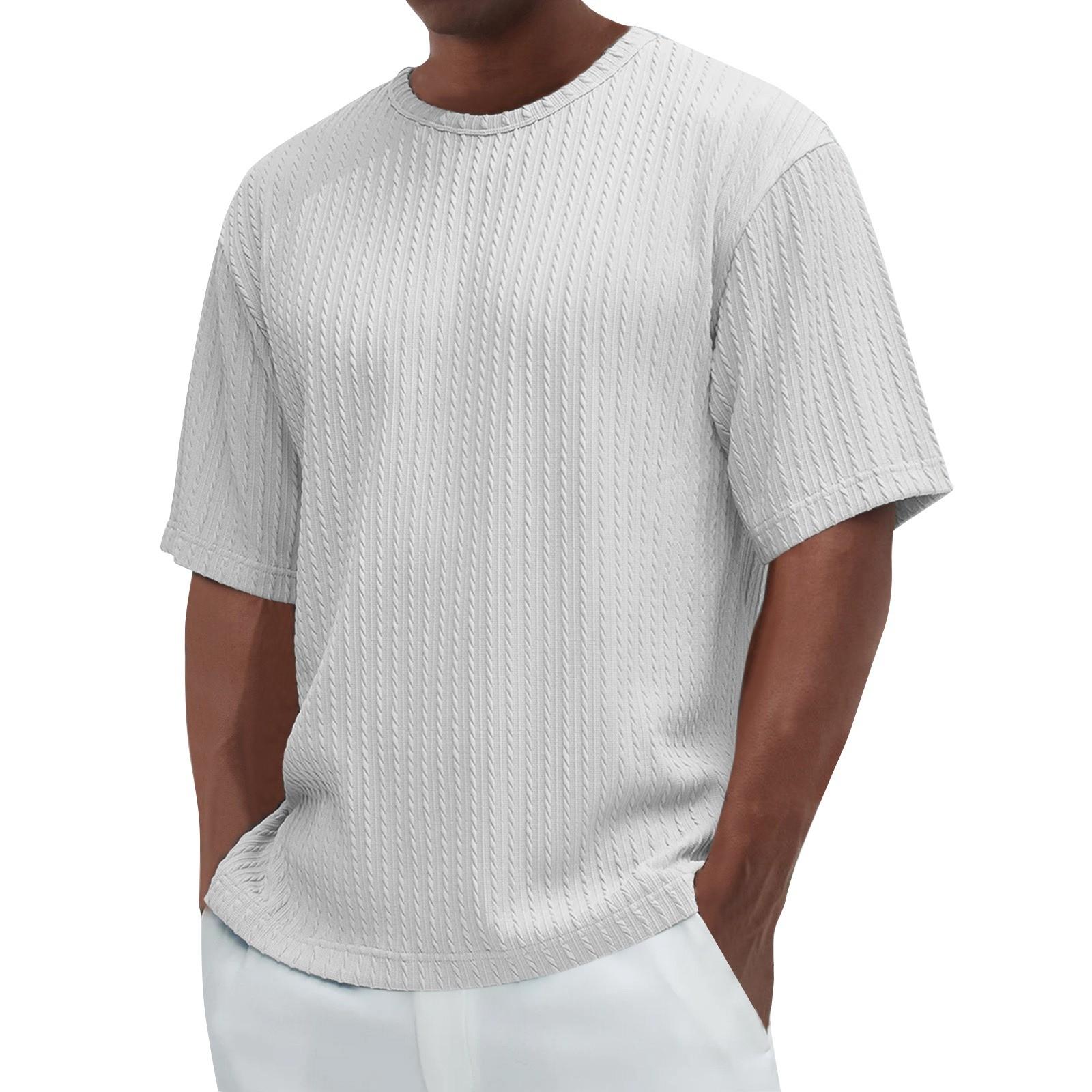 

Мужская летняя однотонная текстурированная рубашка с круглым вырезом и коротким рукавом, мужская повседневная модная рубашка XL белый