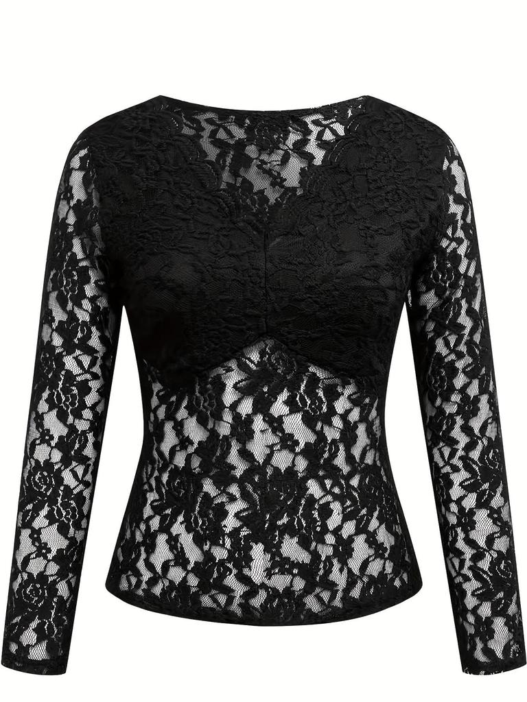 Elegant Women's V-Neck Fan Collar Lace Pullover Top