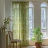 Green Vintage Pastoral Leaf Print Semi Blackout Curtains with Tassel Lace Bohemian Window Decoration for Living Room Drapes
