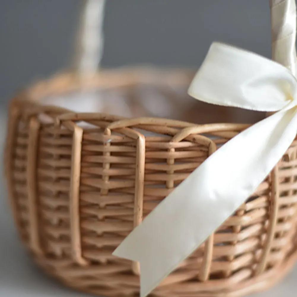 Weiden Rattan Blumenkorb mit Henkel Süßigkeiten Aufbewahrungskorb Gewebter Blumenkorb für Hochzeitsfeier Dekoration