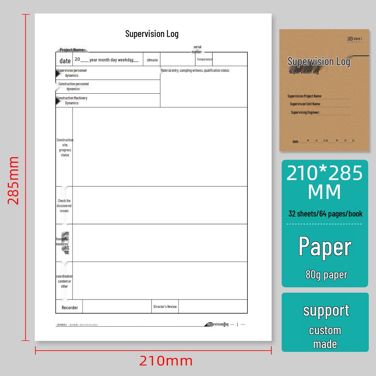A4 Double-Sided Construction Site Safety Log Diary 32 Sheets, 64 Pages