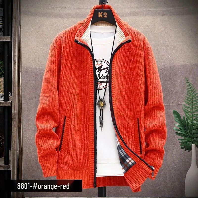 Men's Fleece-Lined Hooded Jacket: Autumn & Winter Warm Knit Cardigan, Loose Fit, Plus Size Sweater