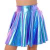 Womens Shiny Metallic Ruffle Glossy Mini Skirts Punk Party Clubwear Streetwear High Waist Flare Skirt Rave Cocktail Costume