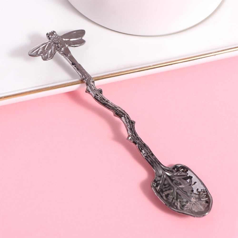 Zinc Zinc Zinc Alloy Dessert Spoon Twig Design Teaspoon Stirring Spoon Dragonfly Coffee Spoon Cake