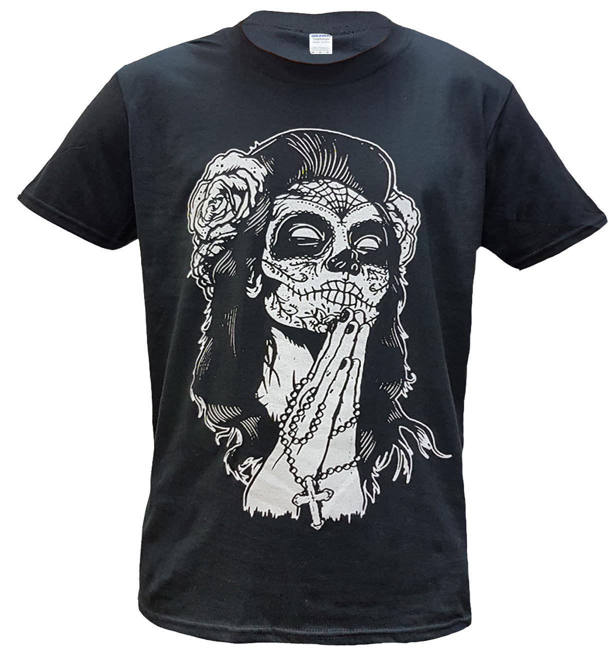 Mexican Skull Cotton T-Shirt Mens Womens Tees Top Tattoo Skull Rock Metal Biker Goth Sugar Skull Top 2XL