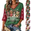 Women's Fashion Casual Christmas Animal Print V-Neck Pullover Top for Holiday Party Wear