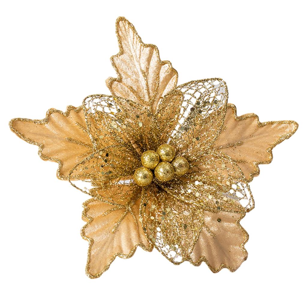 24cm Christmas Poinsettia Glitter Flower Hanging Xmas Party Tree Decoration